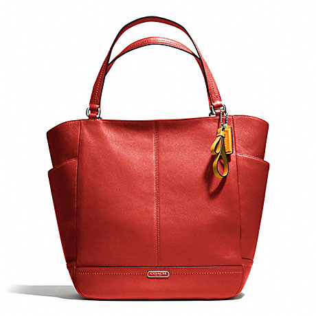 COACH PARK LEATHER NORTH/SOUTH TOTE - SILVER/VERMILLION - f23662