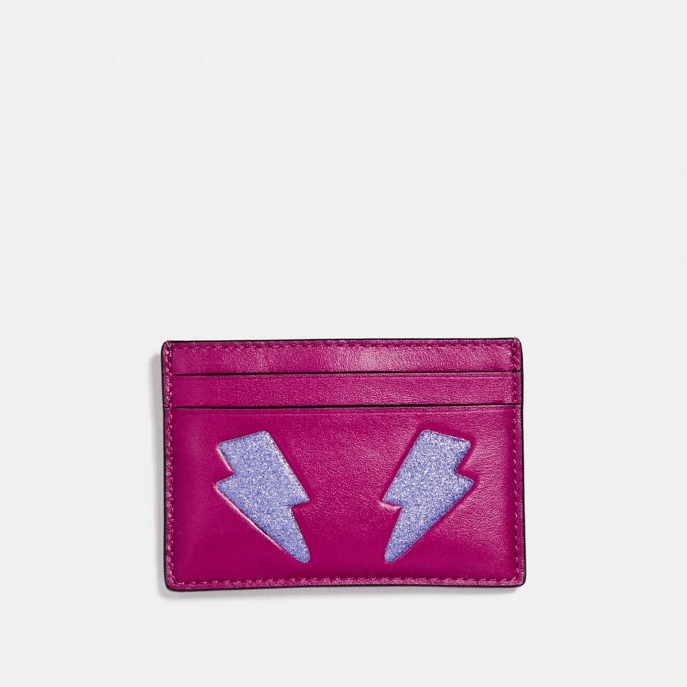 FLAT CARD CASE WITH GLITTER LIGHTNING BOLT - COACH f23776 -  SILVER/MULTICOLOR 1
