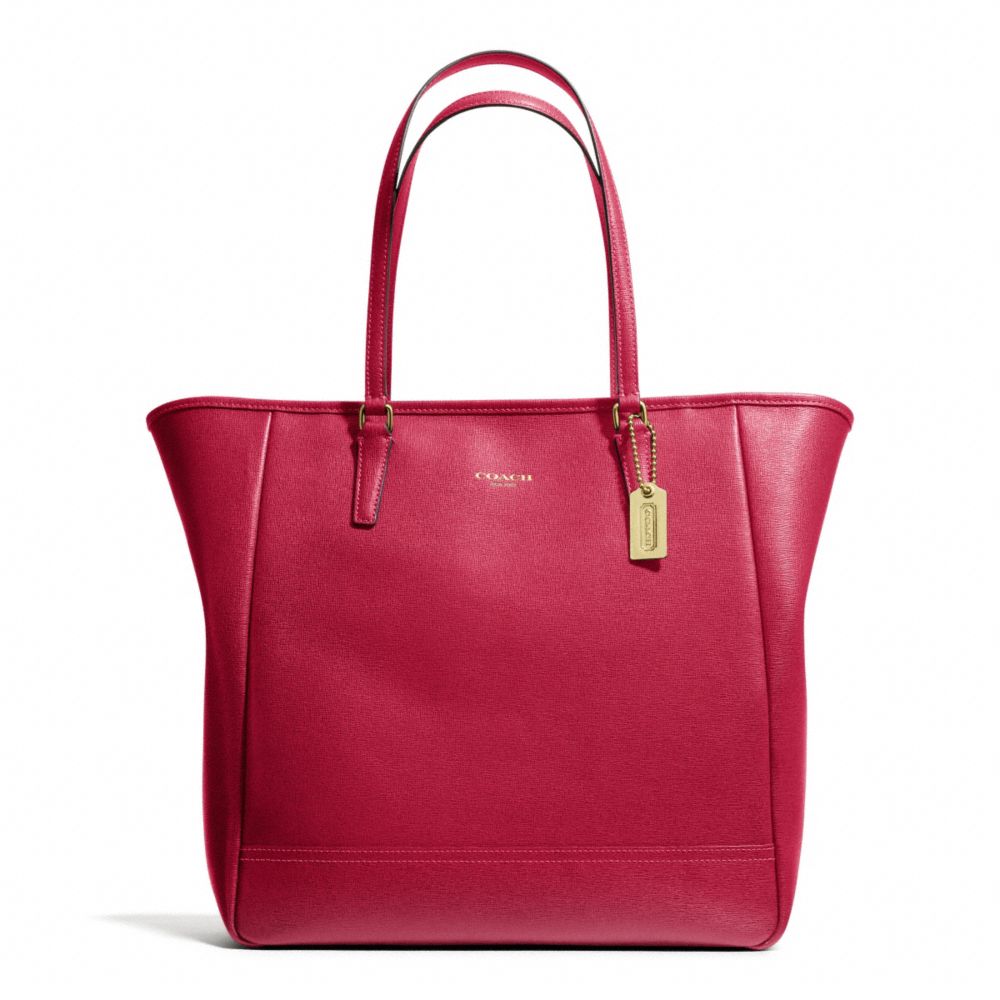 SAFFIANO MEDIUM NORTH/SOUTH CITY TOTE - COACH f23821 - BRASS/SCARLET