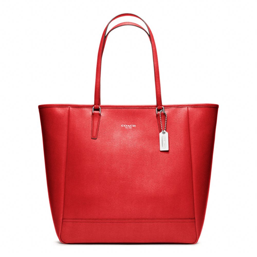 SAFFIANO MEDIUM NORTH/SOUTH CITY TOTE - COACH f23821 - SILVER/VERMILLION