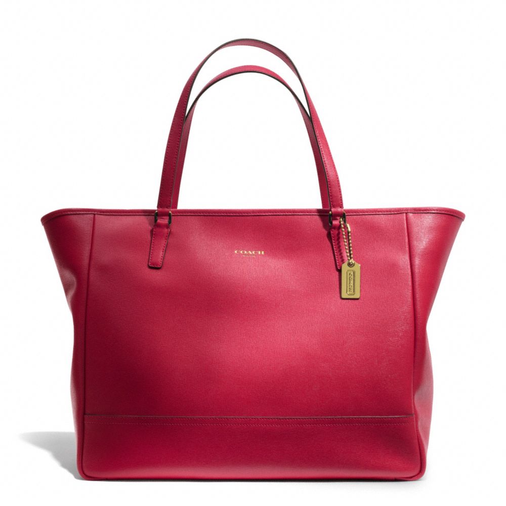 COACH SAFFIANO LEATHER LARGE CITY TOTE - BRASS/SCARLET - F23822