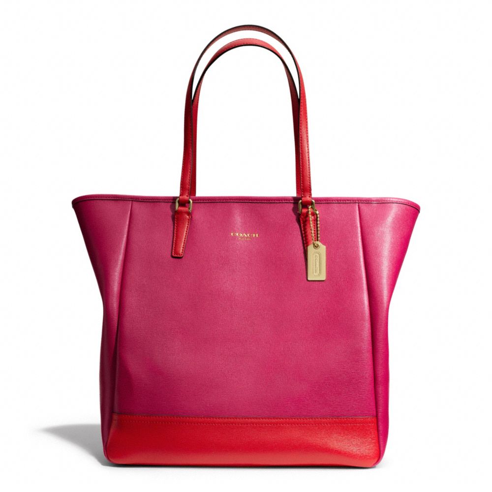 COLORBLOCK NORTH/SOUTH CITY TOTE - COACH f23891 - BRASS/CRANBERRY/VERMILLION