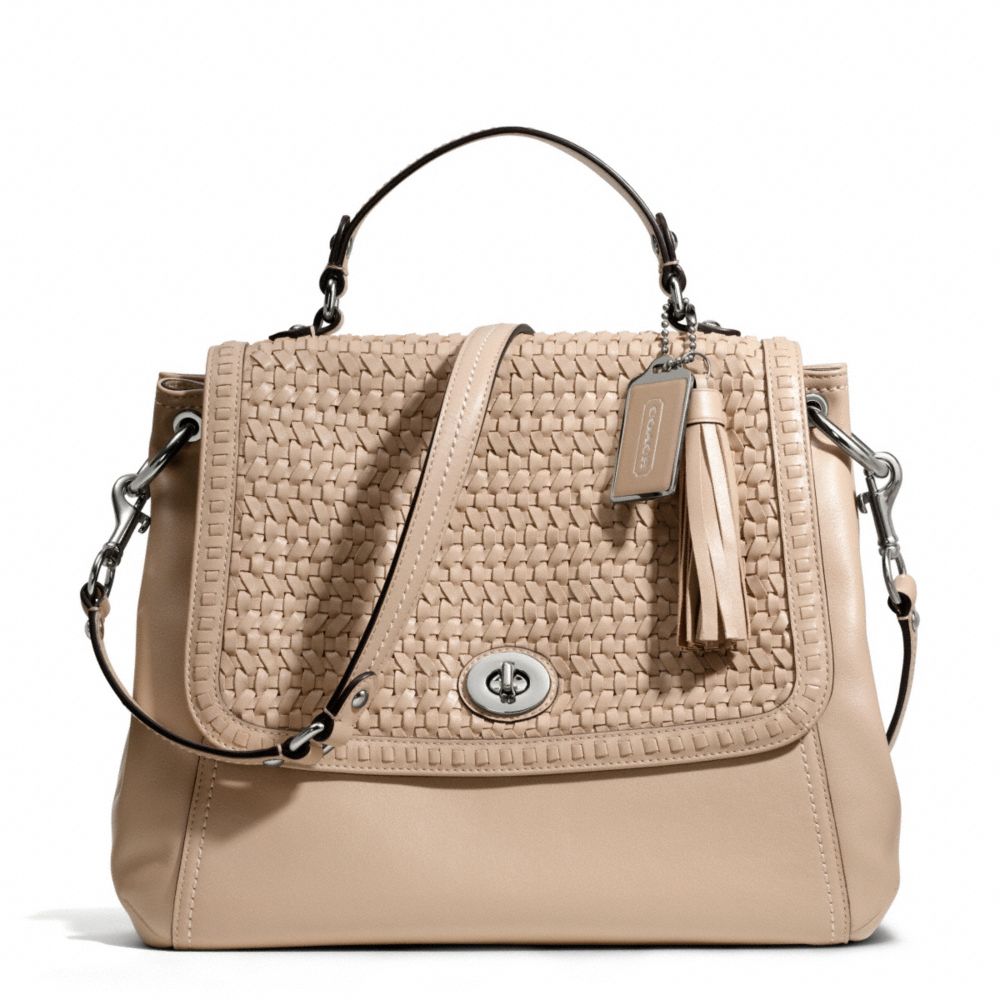 COACH PARK WOVEN LEATHER FLAP - SILVER/PIPER TAN - F23912