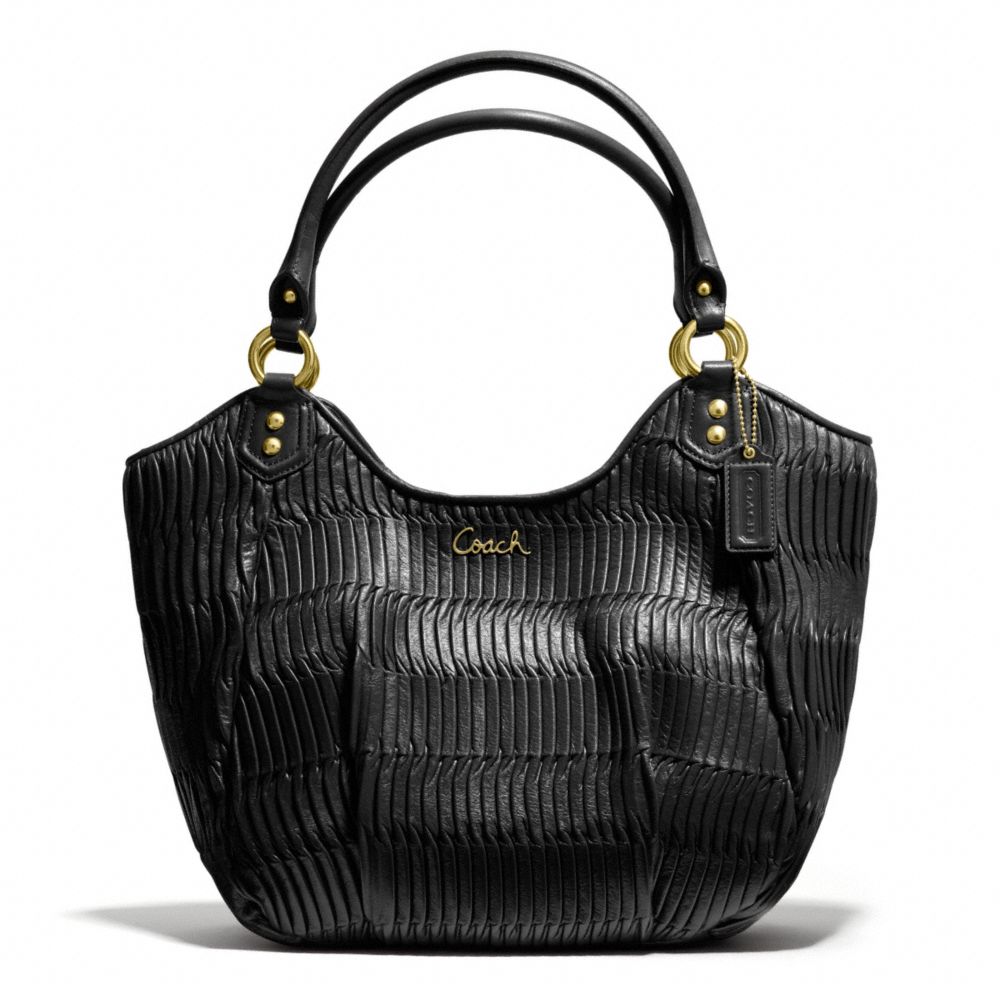 COACH ASHLEY GATHERED LEATHER SHOULDER TOTE - BRASS/BLACK - F23928