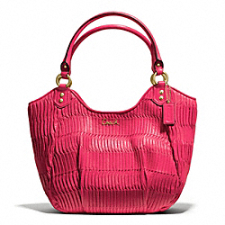 COACH ASHLEY GATHERED LEATHER SHOULDER TOTE - BRASS/RASPBERRY - F23928