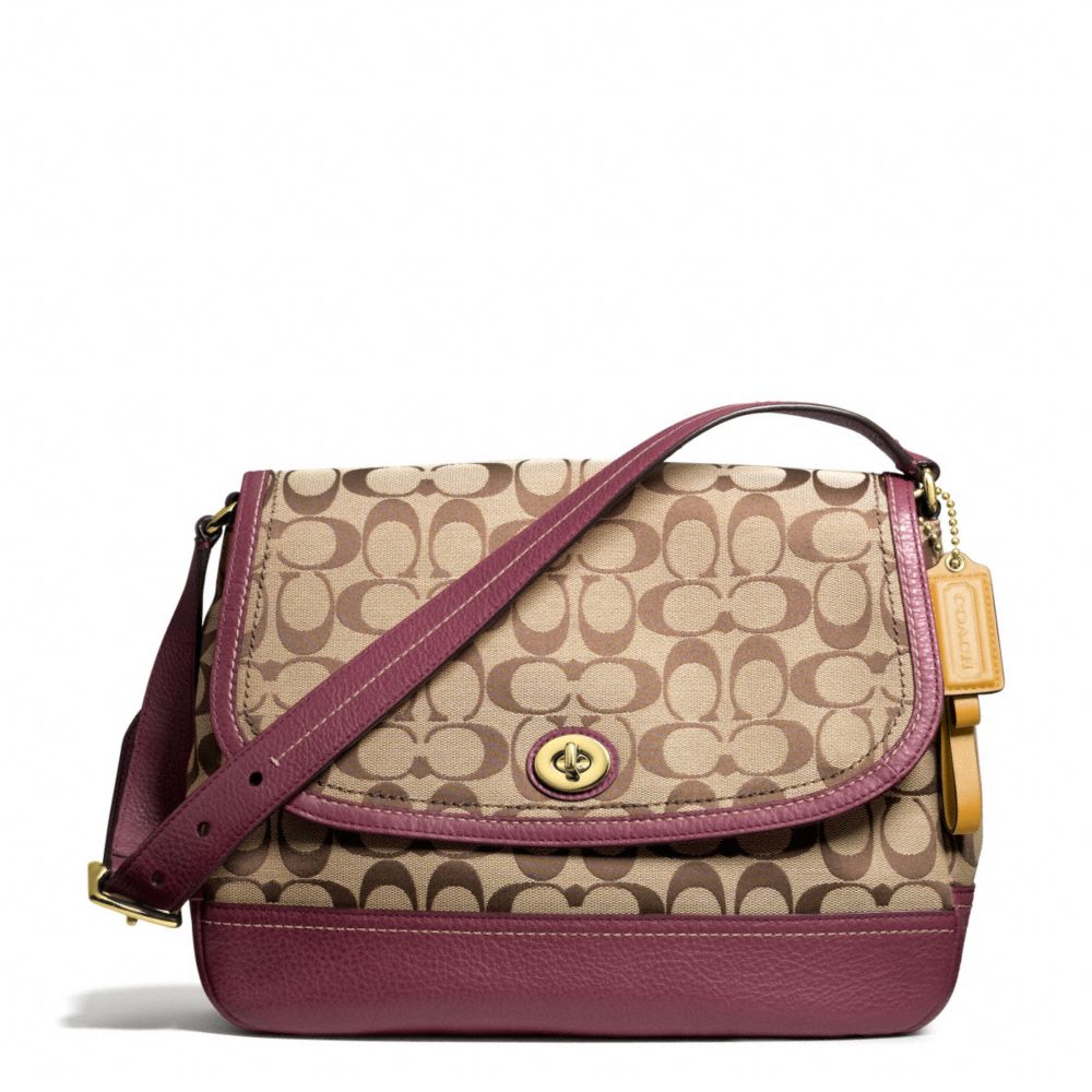 PARK SIGNATURE FLAP BAG - COACH f23933 - BRASS/KHAKI/BURGUNDY