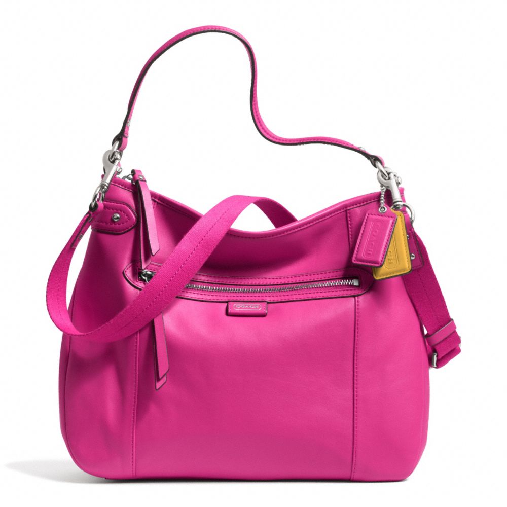 COACH DAISY LEATHER CONVERTIBLE HOBO - SILVER/BRIGHT MAGENTA - F23937