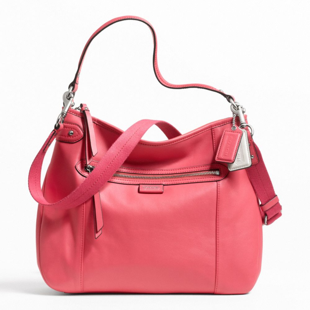 COACH DAISY LEATHER CONVERTIBLE HOBO - SILVER/CORAL - F23937
