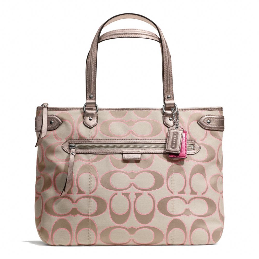 DAISY OUTLINE SIGNATURE METALLIC EMMA TOTE - COACH f23938 - SILVER/LIGHT KHAKI/GOLD