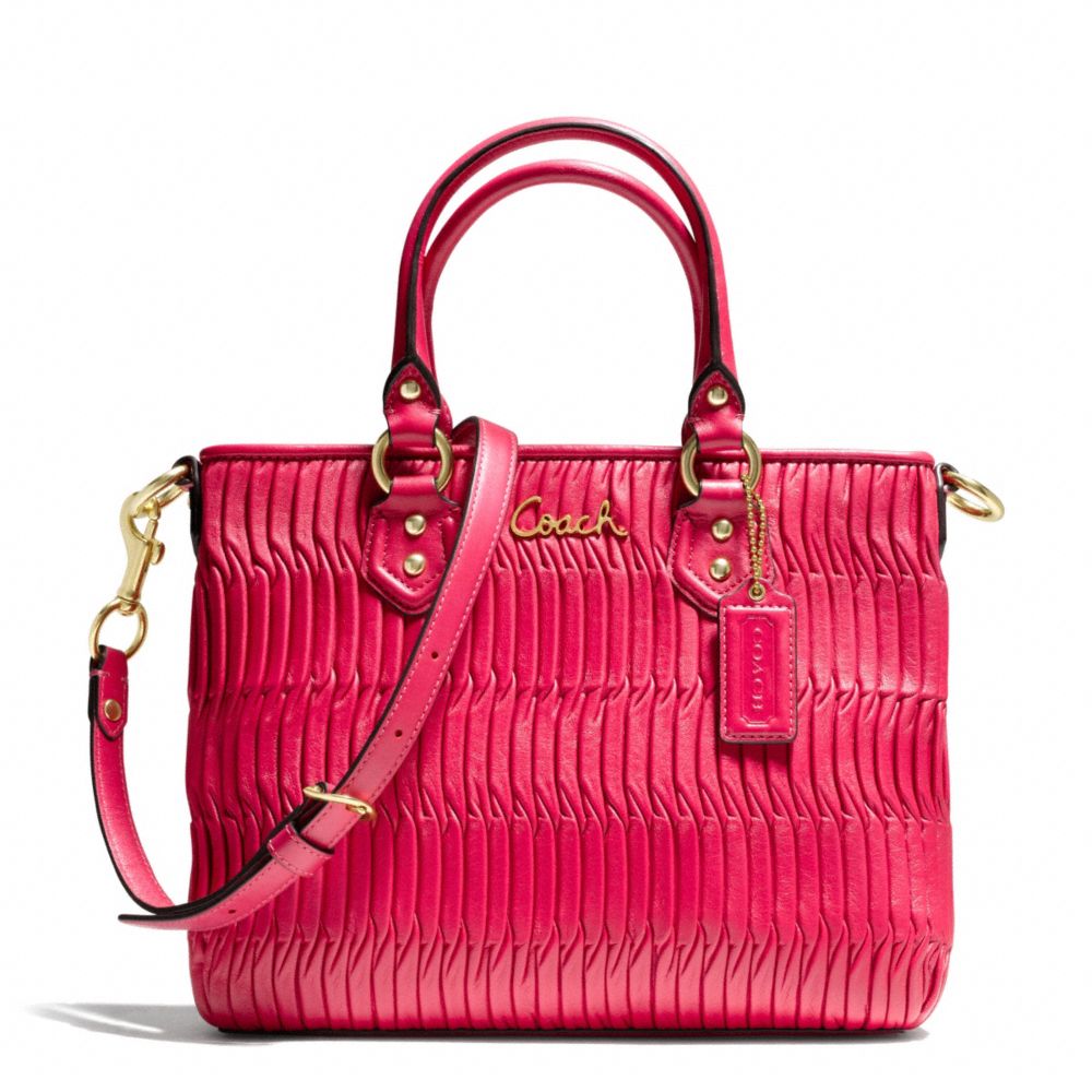 COACH ASHLEY GATHERED LEATHER MINI TOTE - BRASS/RASPBERRY - F23972