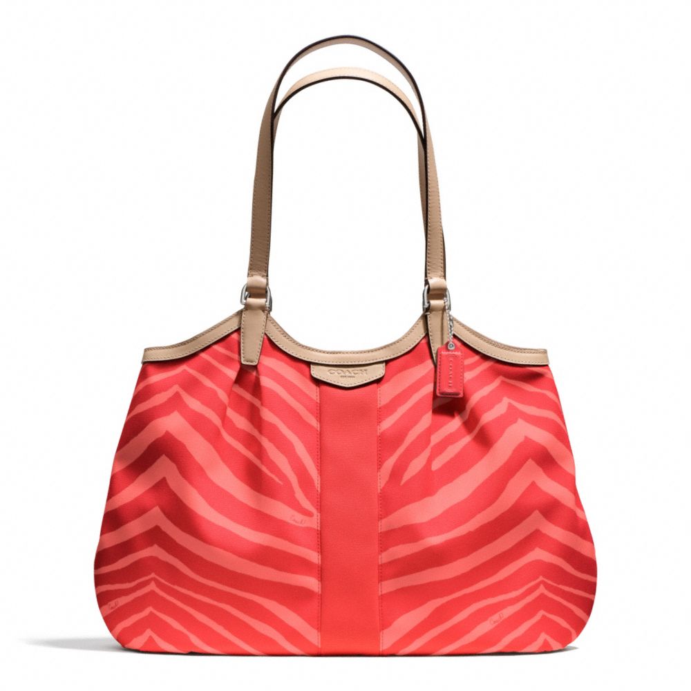 SIGNATURE STRIPE ZEBRA PRINT DEVIN SHOULDER BAG - COACH f24022 - SILVER/HOT ORANGE/TAN