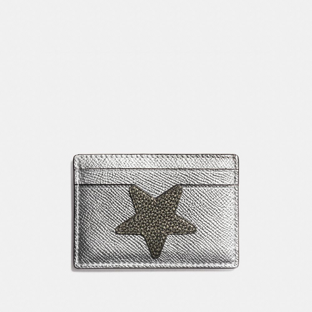 STAR FLAT CARD CASE IN METALLIC LEATHER - COACH f24184 -  SILVER/MULTICOLOR 1