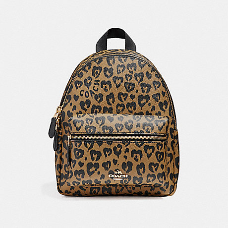 COACH MINI CHARLIE BACKPACK WITH WILD HEART PRINT - LIGHT GOLD/NATURAL MULTI - f24208
