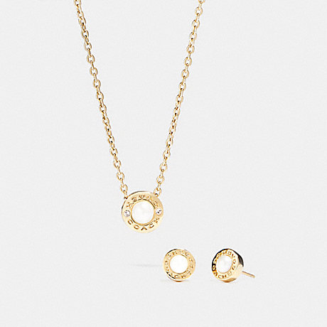 COACH OPEN CIRCLE PEARL NECKLACE AND EARRING SET - GOLD - f24254