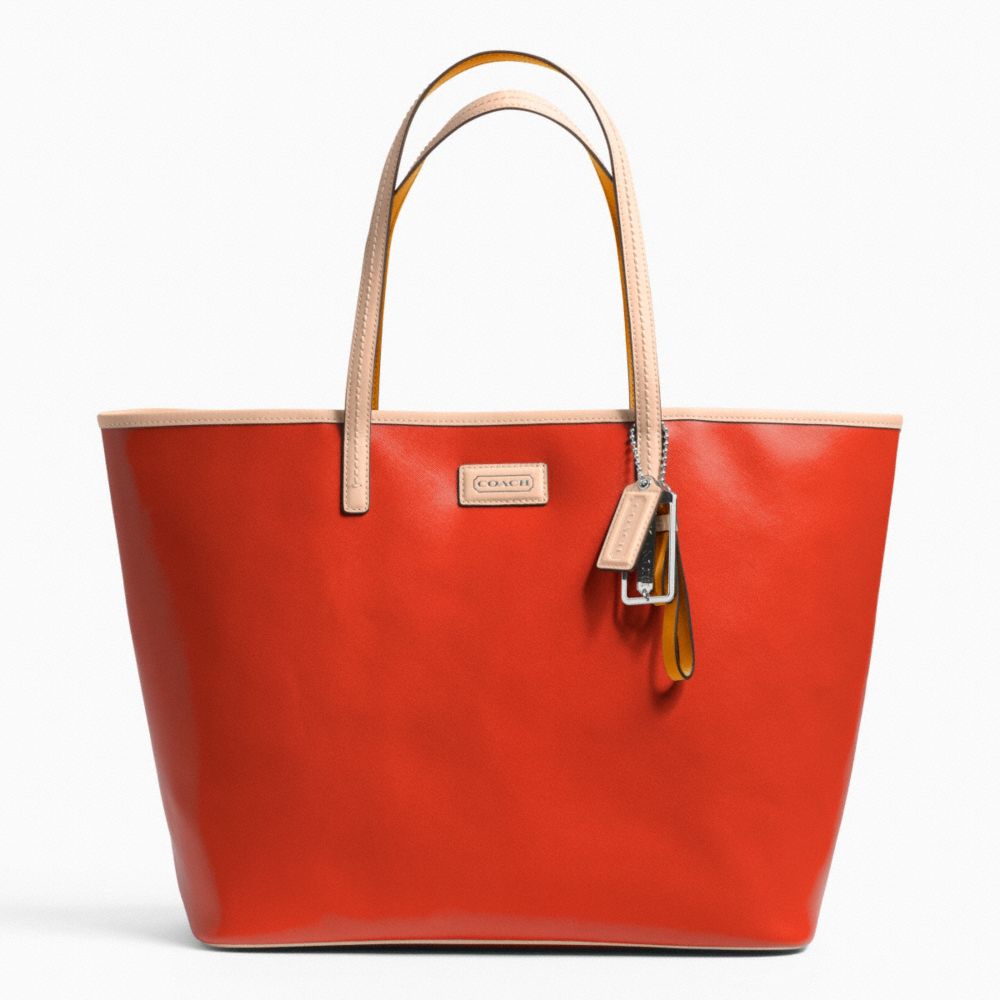 METRO SAFFIANO LEATHER TOTE - COACH F24341 - SILVER/VERMILLION