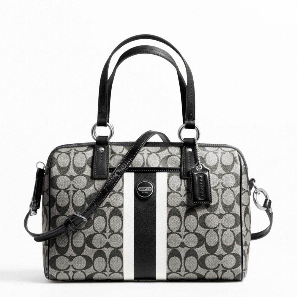 COACH SIGNATURE STRIPE PVC STRIPE SATCHEL - SILVER/BLACK/WHITE/BLACK - F24362