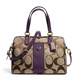 COACH SIGNATURE STRIPE SATCHEL - BRASS/KHAKI/PURPLE - F24364