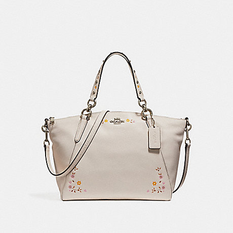 COACH SMALL KELSEY SATCHEL WITH FLORAL TOOLING - SILVER/CHALK - f24599