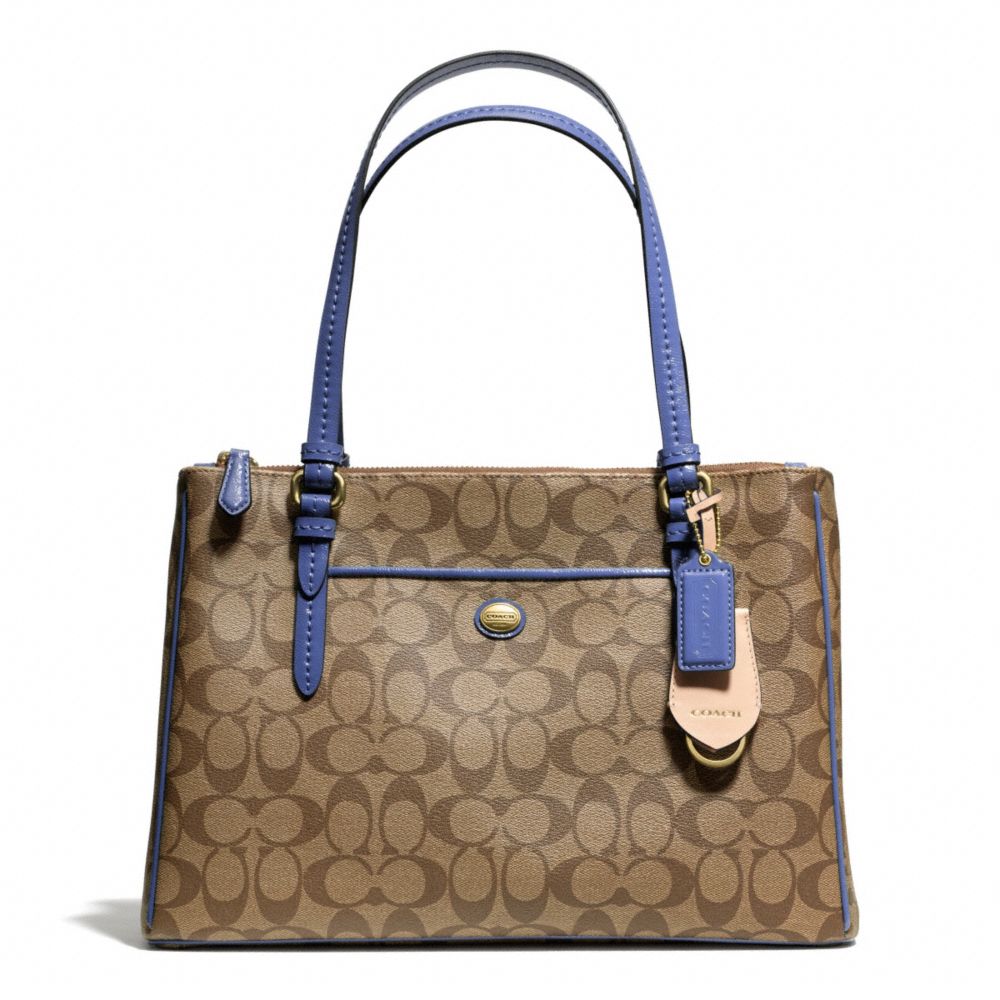 COACH PEYTON SIGNATURE JORDAN DOUBLE ZIP CARRYALL - BRASS/KHAKI/PORCELAIN BLUE - F24603