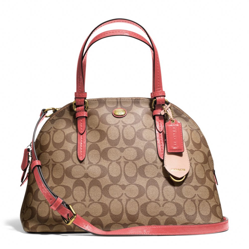 PEYTON SIGNATURE CORA DOMED SATCHEL - COACH f24606 - BRASS/KHAKI/CORAL