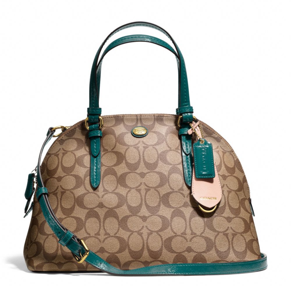 PEYTON SIGNATURE CORA DOMED SATCHEL - COACH f24606 - BRASS/KHAKI/JADE