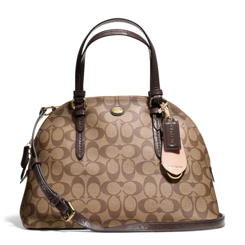 PEYTON SIGNATURE CORA DOMED SATCHEL - COACH f24606 - BRASS/KHAKI/MAHOGANY