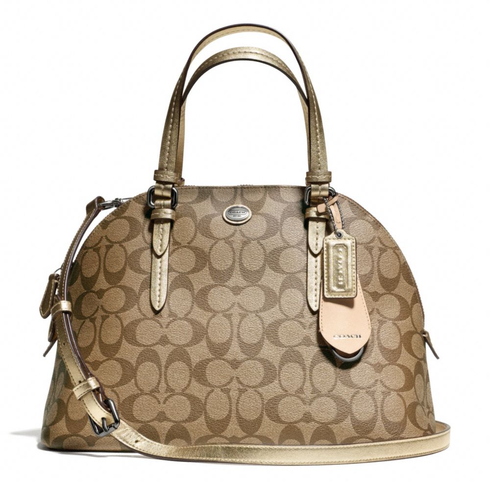 COACH PEYTON SIGNATURE CORA DOMED SATCHEL - SILVER/KHAKI/GOLD - F24606