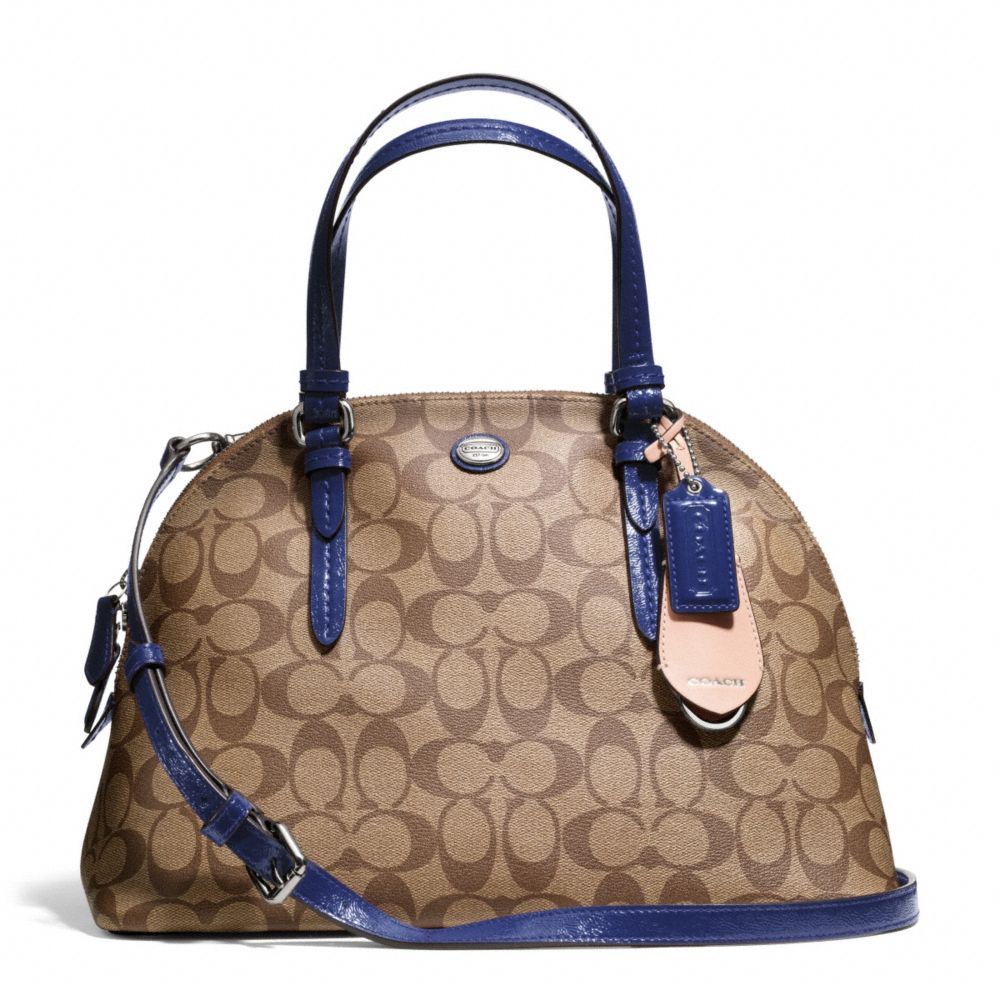 COACH PEYTON SIGNATURE CORA DOMED SATCHEL - SILVER/KHAKI/NAVY - F24606