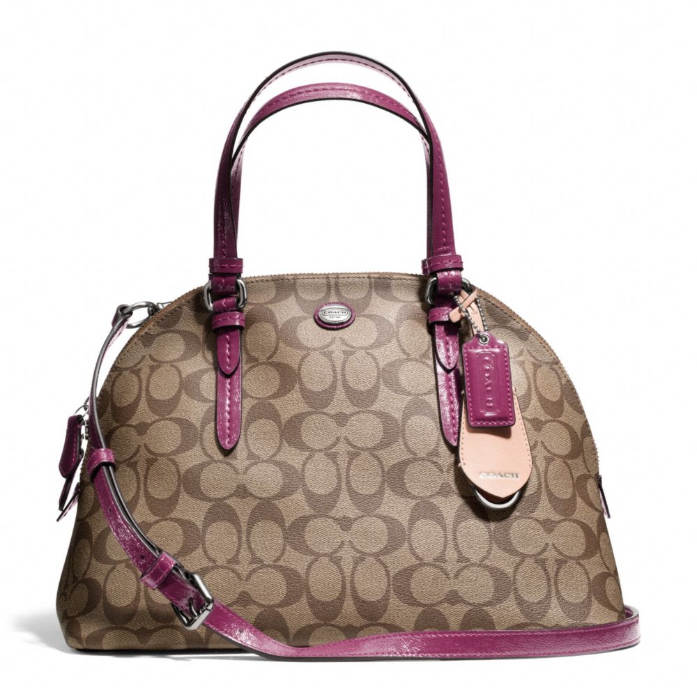 PEYTON SIGNATURE CORA DOMED SATCHEL - COACH f24606 - SILVER/KHAKI/MERLOT