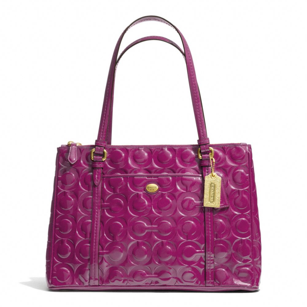 PEYTON OP ART EMBOSSED PATENT JORDAN DOUBLE ZIP CARRYALL - COACH f24607 - BRASS/PASSION BERRY