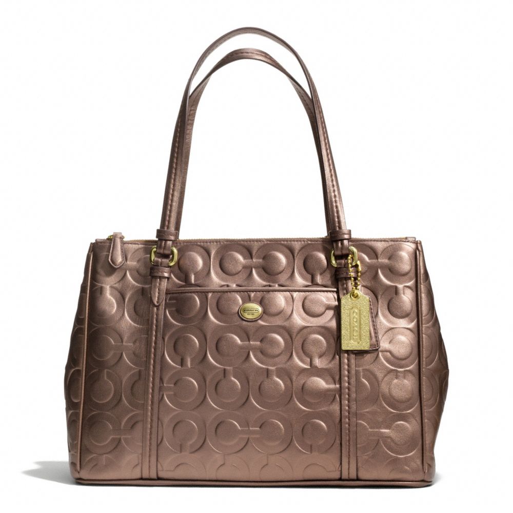 PEYTON OP ART EMBOSSED PATENT JORDAN DOUBLE ZIP CARRYALL - COACH f24607 - BRASS/BRONZE