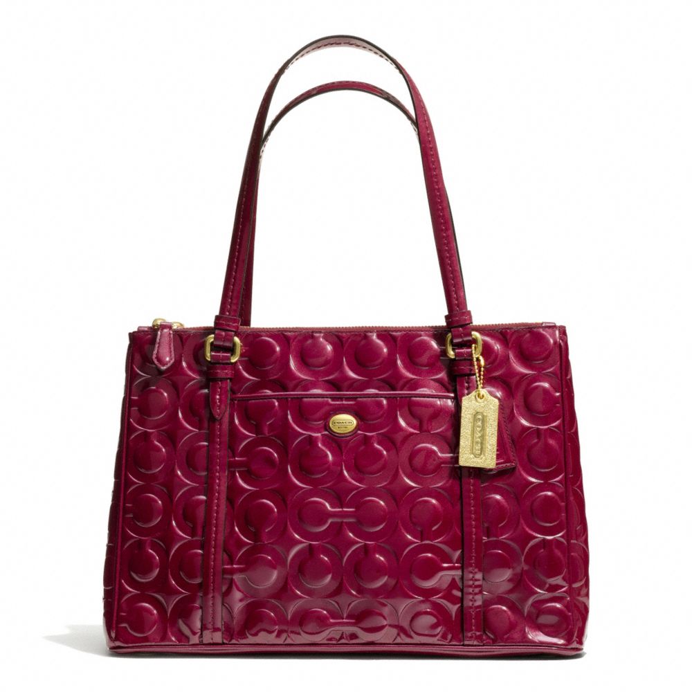 PEYTON OP ART EMBOSSED PATENT JORDAN DOUBLE ZIP CARRYALL - COACH f24607 - BRASS/MERLOT