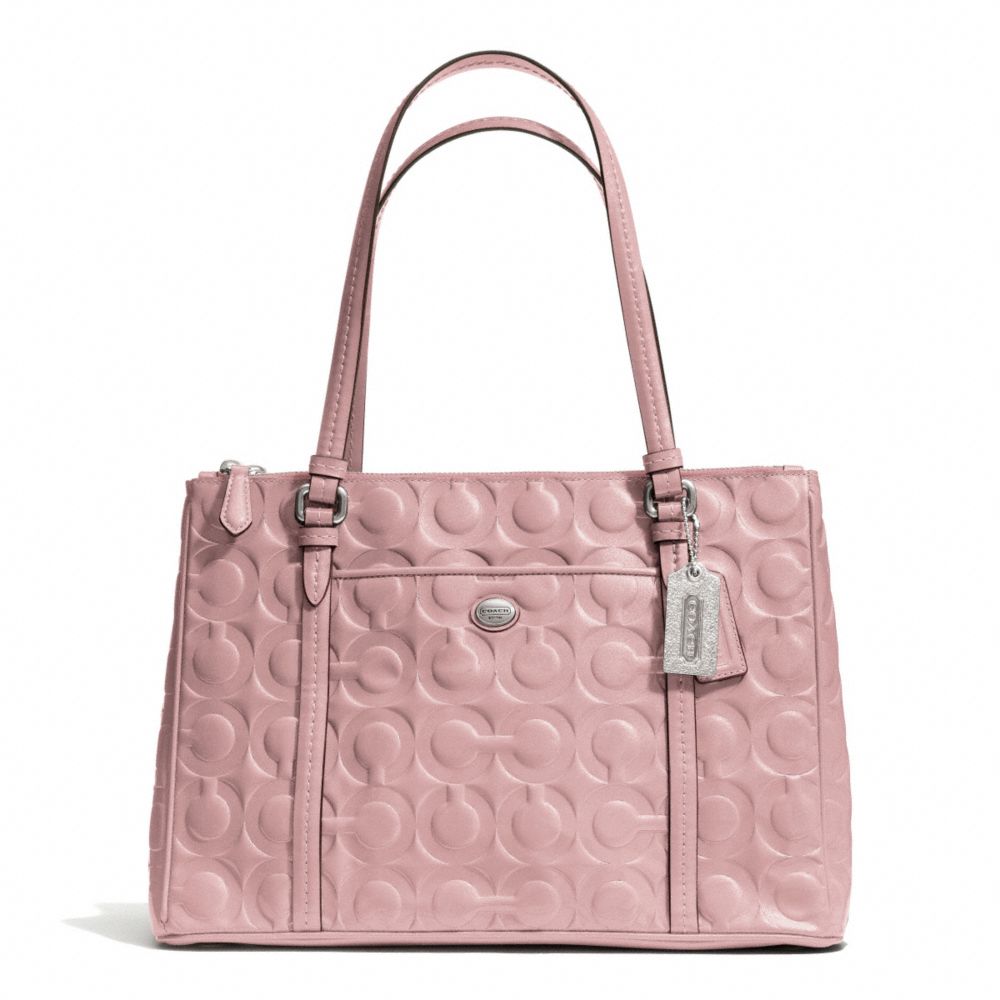 PEYTON OP ART EMBOSSED PATENT JORDAN DOUBLE ZIP CARRYALL - COACH f24607 - SILVER/PINK TULLE