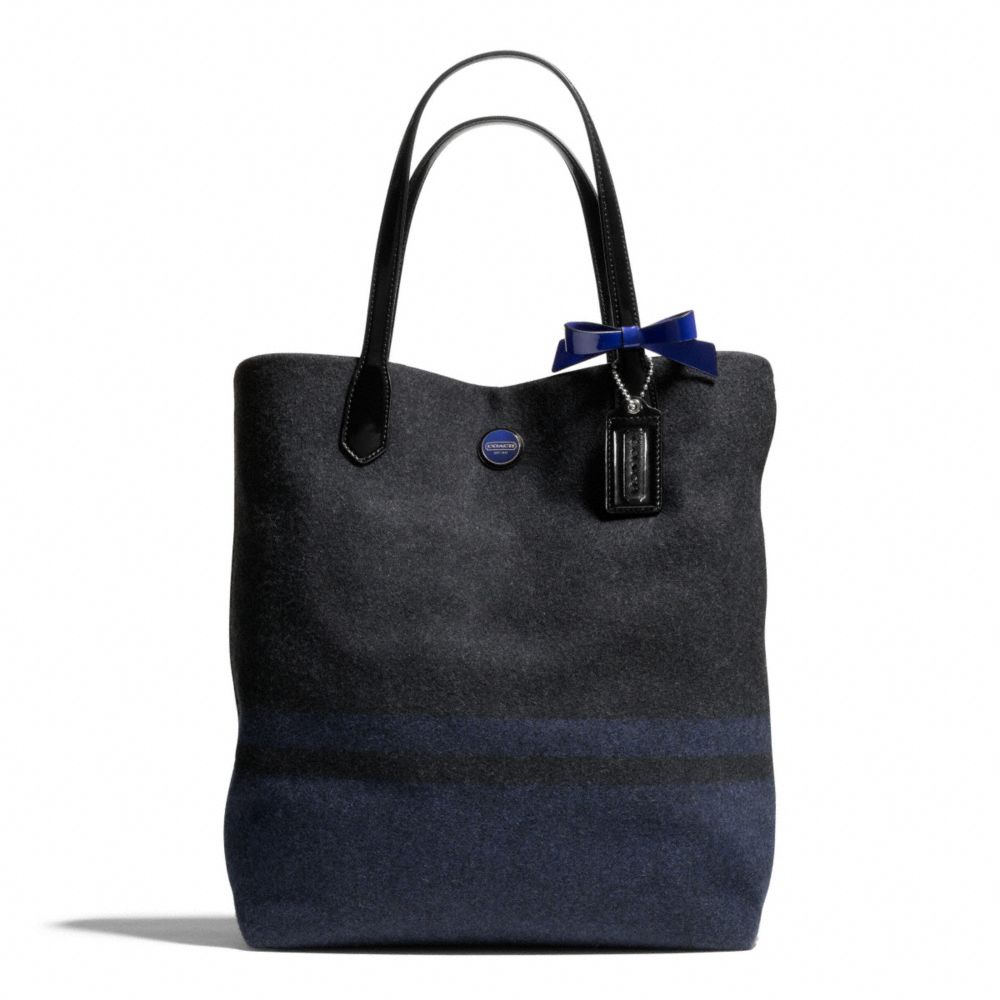 COACH SIGNATURE STRIPE WOOL STRIPE NORTH/SOUTH TOTE - SILVER/CHARCOAL/COBALT - F24665