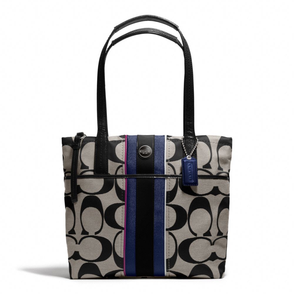 COACH SIGNATURE STRIPE MULTI STRIPE TOTE - SILVER/BLACK WHITE MULTI - F24666