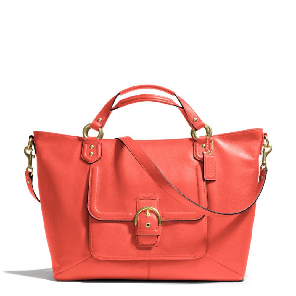 COACH CAMPBELL LEATHER IZZY FASHION SATCHEL - BRASS/HOT ORANGE - F24683