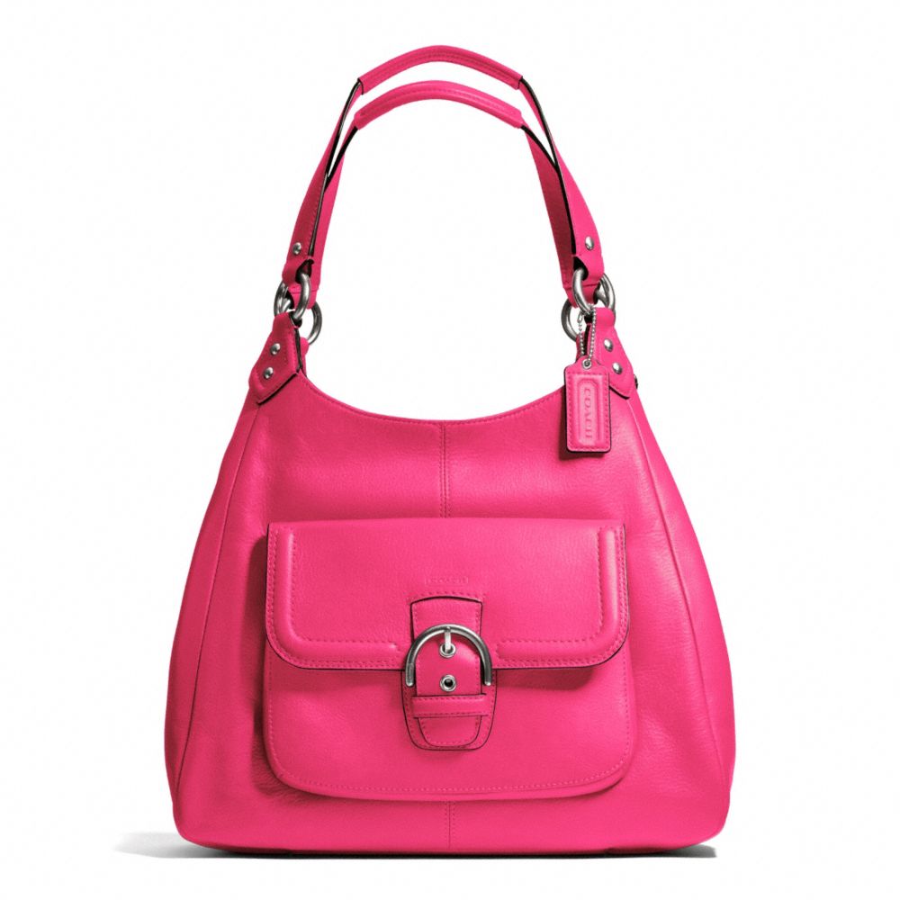 COACH CAMPBELL LEATHER HOBO - SILVER/POMEGRANATE - F24686