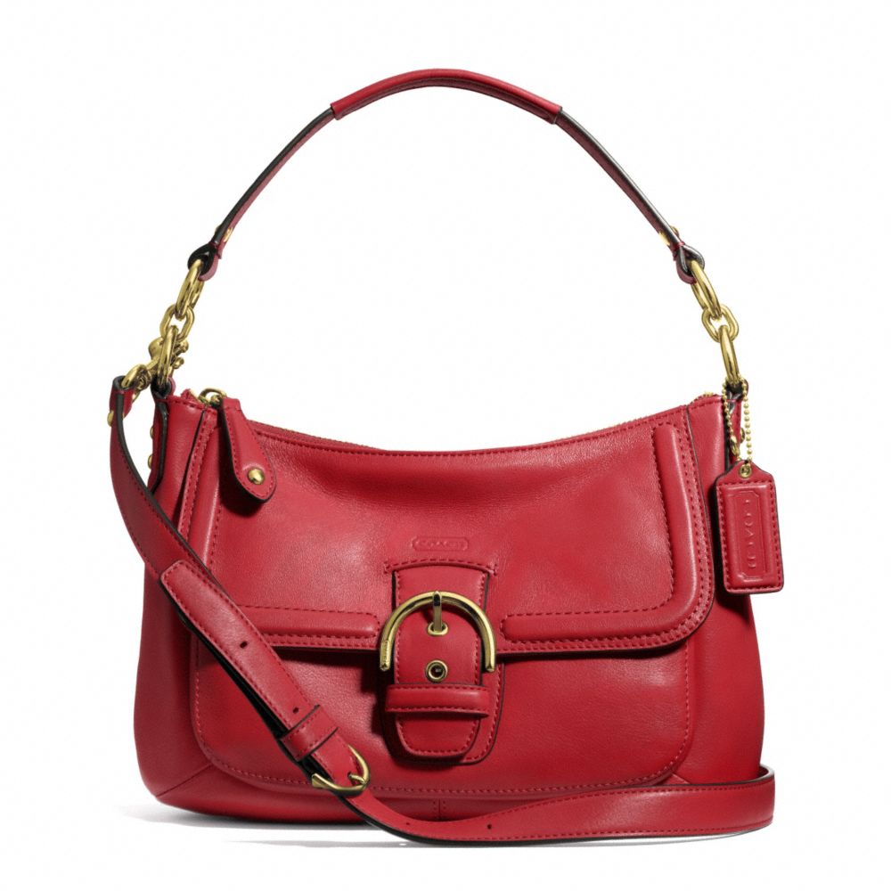 COACH CAMPBELL LEATHER SMALL CONVERTIBLE HOBO - BRASS/CORAL RED - F24687