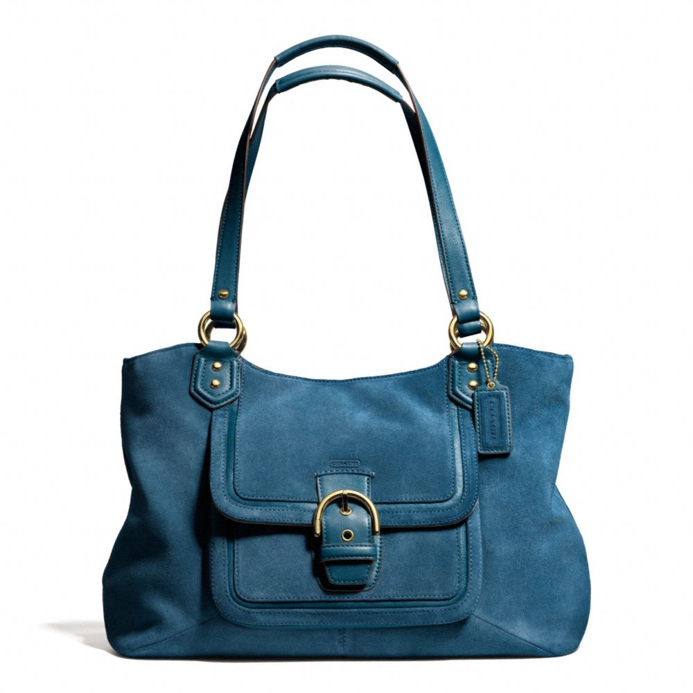 COACH CAMPBELL SUEDE BELLE CARRYALL - BRASS/TEAL - F24688