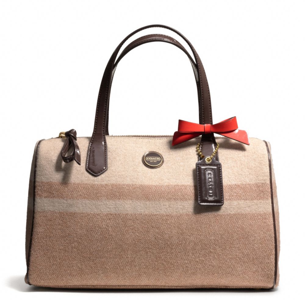 COACH SIGNATURE STRIPE WOOL STRIPE SATCHEL - BRASS/CAMEL/MAHOGANY - F24784