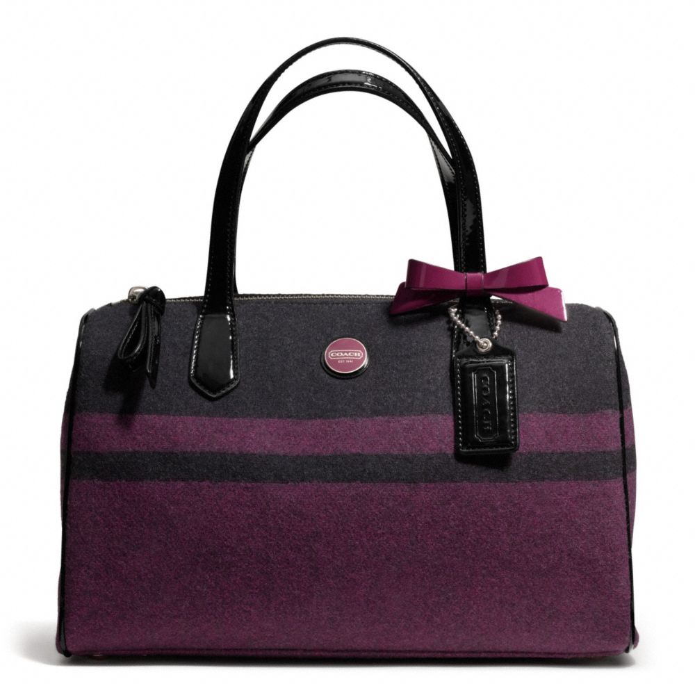 COACH SIGNATURE STRIPE WOOL STRIPE SATCHEL - SILVER/CHAR/PASSION BERRY - F24784