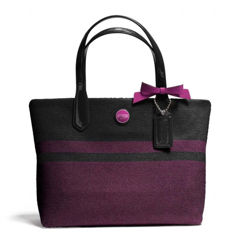 SIGNATURE STRIPE WOOL STRIPE LUNCH TOTE - COACH f24786 - SILVER/CHAR/PASSION BERRY