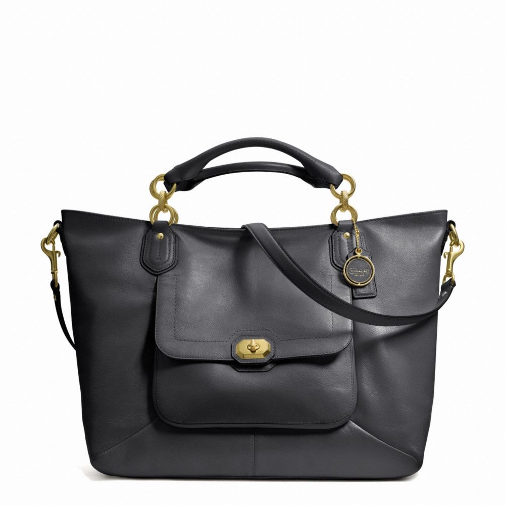 COACH CAMPBELL TURNLOCK LEATHER IZZY FASHION SATCHEL - BRASS/BLACK - F24845