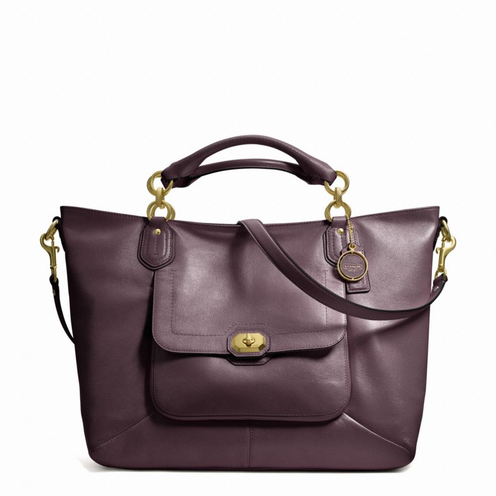 CAMPBELL TURNLOCK LEATHER IZZY FASHION SATCHEL - COACH F24845 - BRASS/PLUM