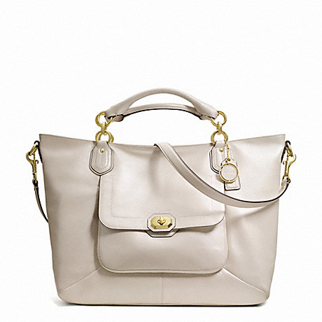 COACH CAMPBELL TURNLOCK LEATHER IZZY FASHION SATCHEL - BRASS/PEARL - f24845