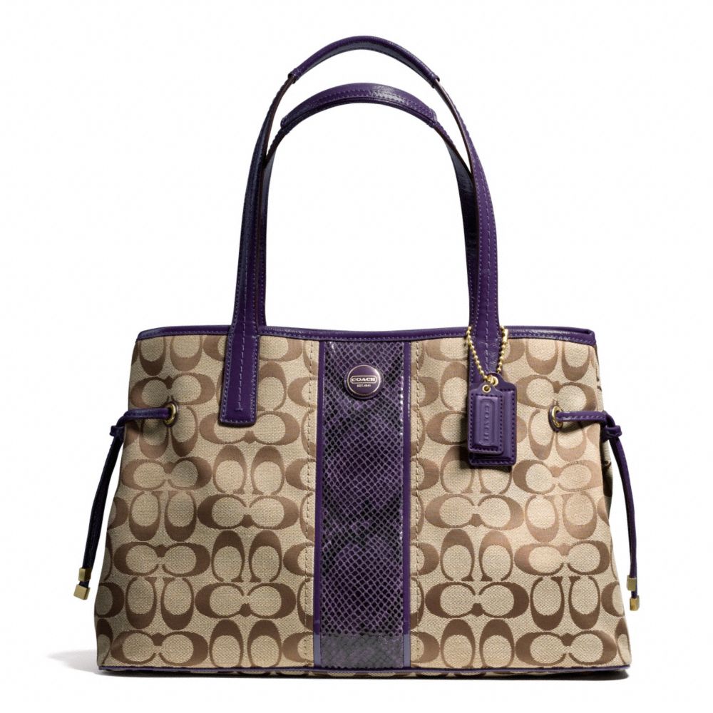 COACH f24882 SIGNATURE STRIPE PYTHON STRIPE CARRYALL BRASSKHAKI ...