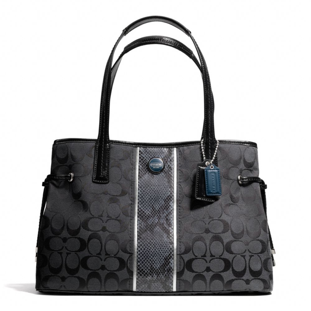 COACH SIGNATURE STRIPE PYTHON STRIPE CARRYALL - SILVER/BLACK GREY/BLACK - F24882