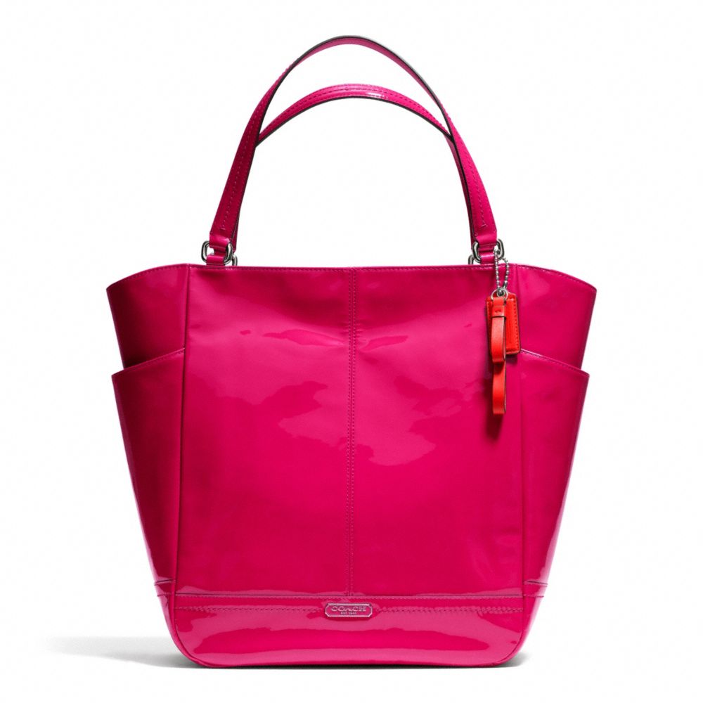 PARK PATENT NORTH/SOUTH TOTE - COACH f24893 - SILVER/RASPBERRY