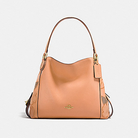 COACH EDIE SHOULDER BAG 31 WITH PATCHWORK TEA ROSE AND SNAKESKIN DETAIL - APRICOT/LIGHT GOLD - f24966