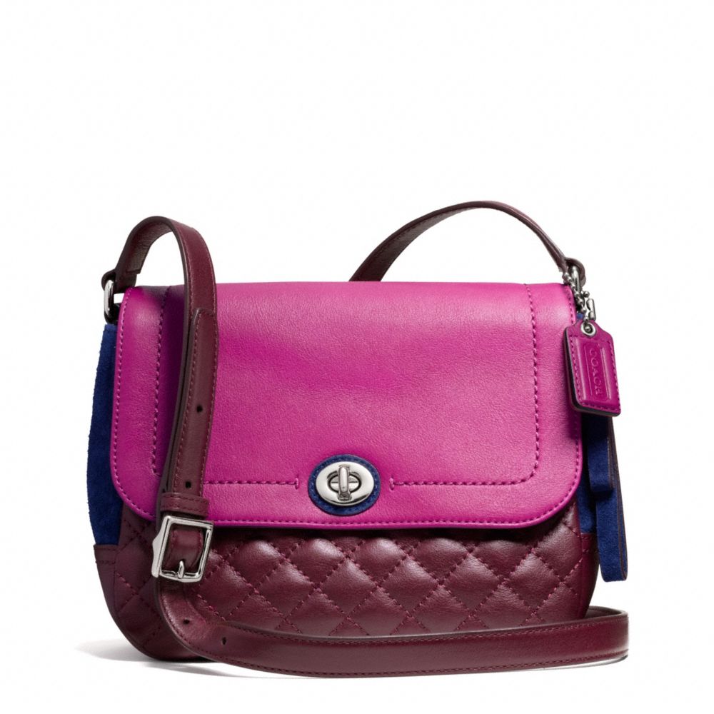 COACH PARK QUILTED COLORBLOCK VIOLET CROSSBODY - SILVER/BURGUNDY MULTI - F24982